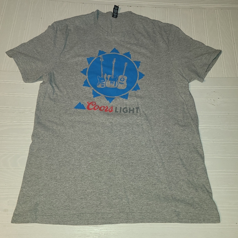 COORS LIGHT Mens Womens Short Sleeve Shirt Gray Graphic The Concert Tee Guitar